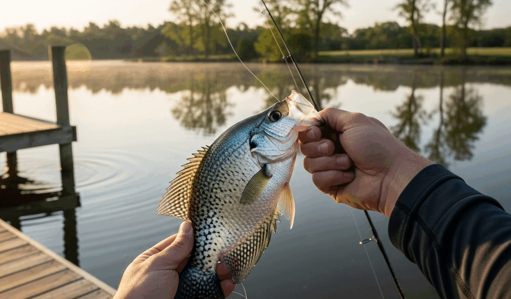 person holding a crappie fish caught on ultralight spinning 20260331 082743