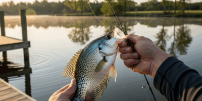 person holding a crappie fish caught on ultralight spinning 20260331 082743